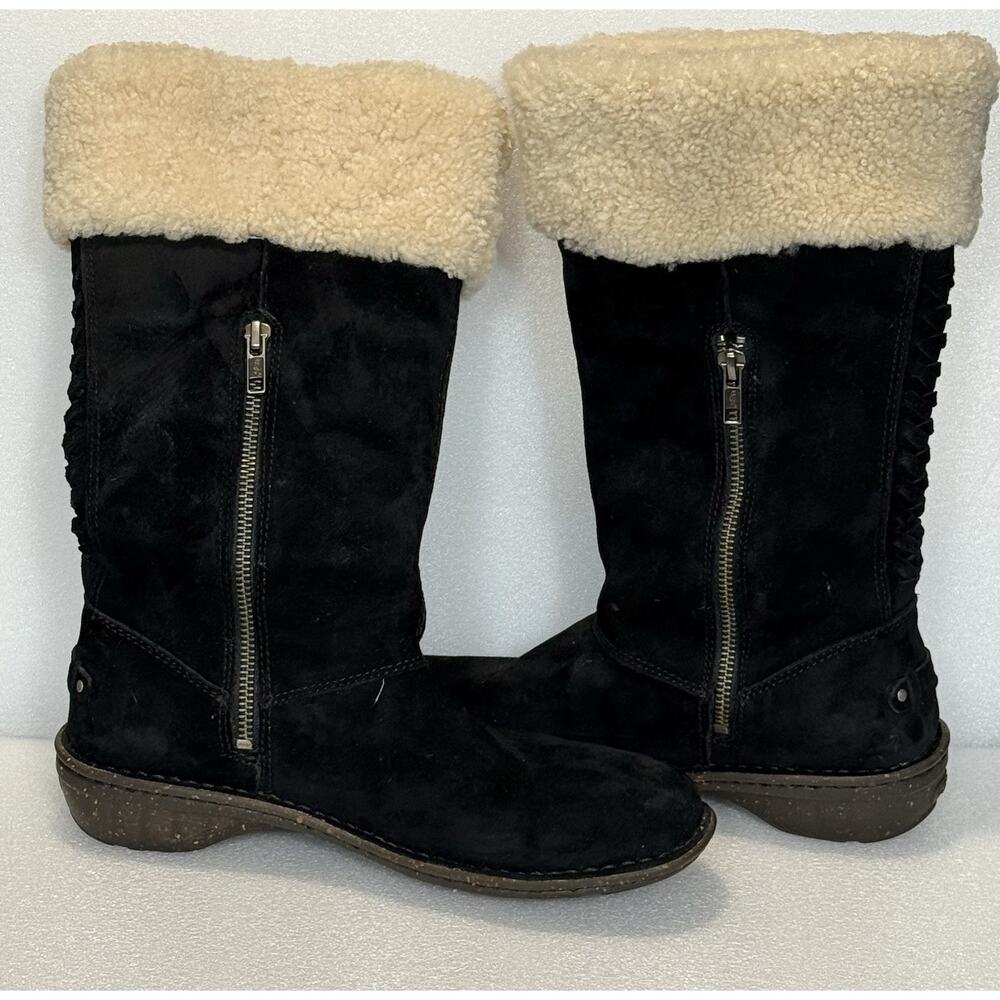 UGG Australia Karyn Black Suede Sheepskin Cuff Tall Boots‎ US 8 1005449 Clean